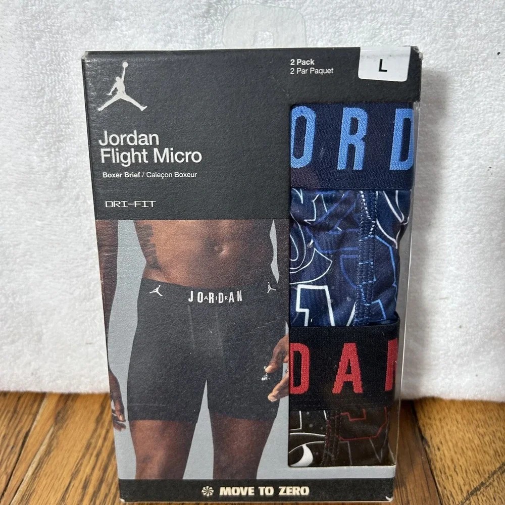 Jordan Mens Size L 2 Pack Flight Micro Boxer Brief Blue Red Underwear